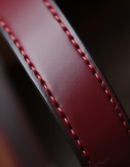 Oxblood leather belt with hand-burnished edges