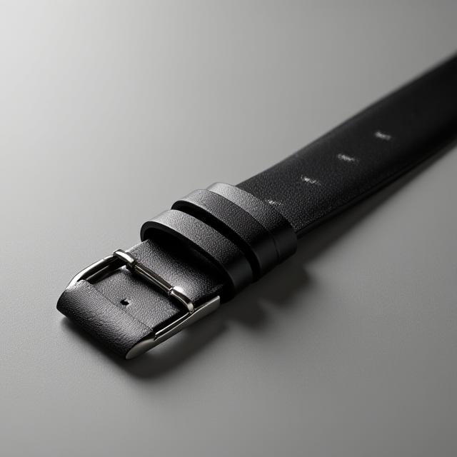 Smooth black calfskin leather belt with silver buckle