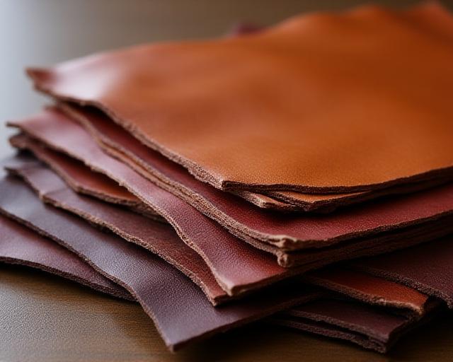 Close up of high quality vegetable tanned leather hides in various widths