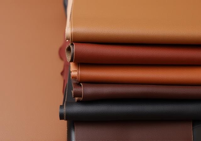 Stacks of premium vegetable-tanned leather hides