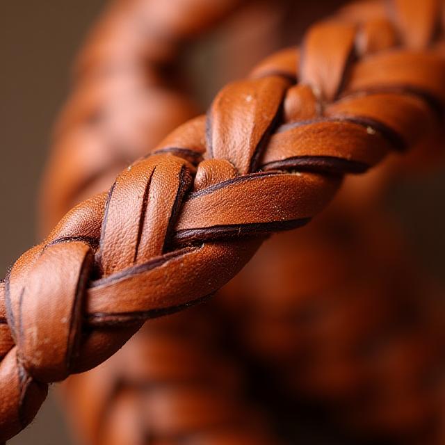 Hand-woven cognac leather belt with textured finish