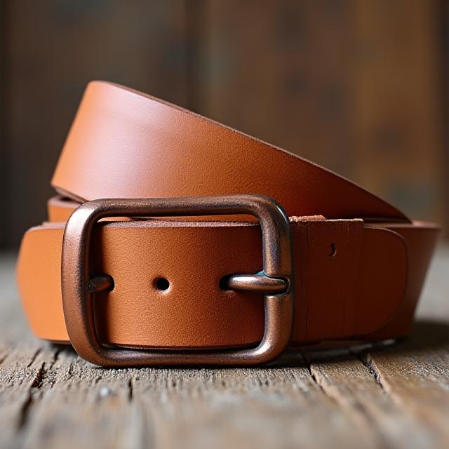 Thick vegetable tan leather belt with antique finish
